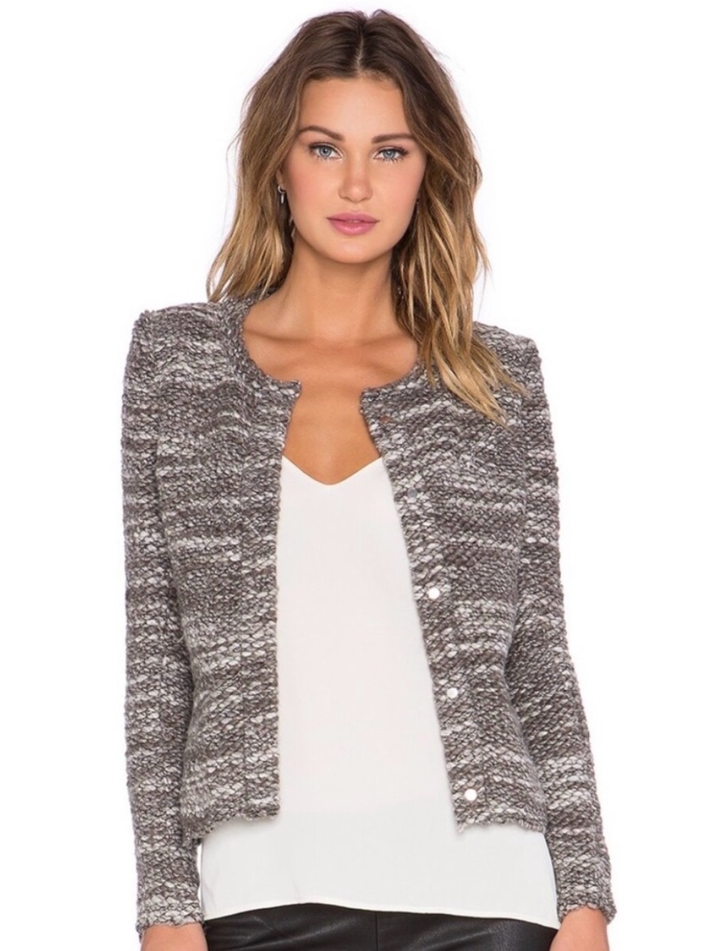 IRO Sveva Bouclé snap close Cardigan blazer Jacket - Gray Mix